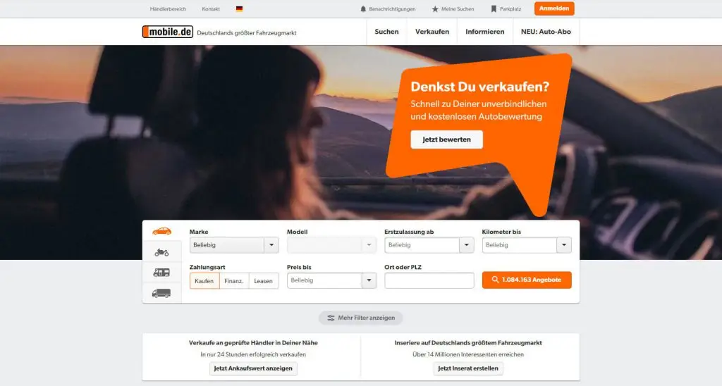 mobile.de - strona główna serwisu
