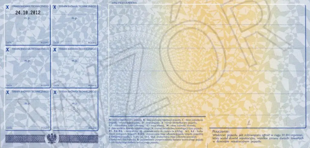 Rewers dowodu rejestracyjnego - terminy badań technicznych