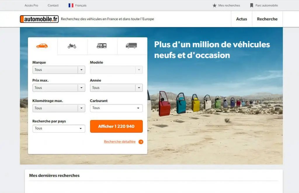 automobile.fr - strona główna serwisu na którym znajdziemy auta z francji