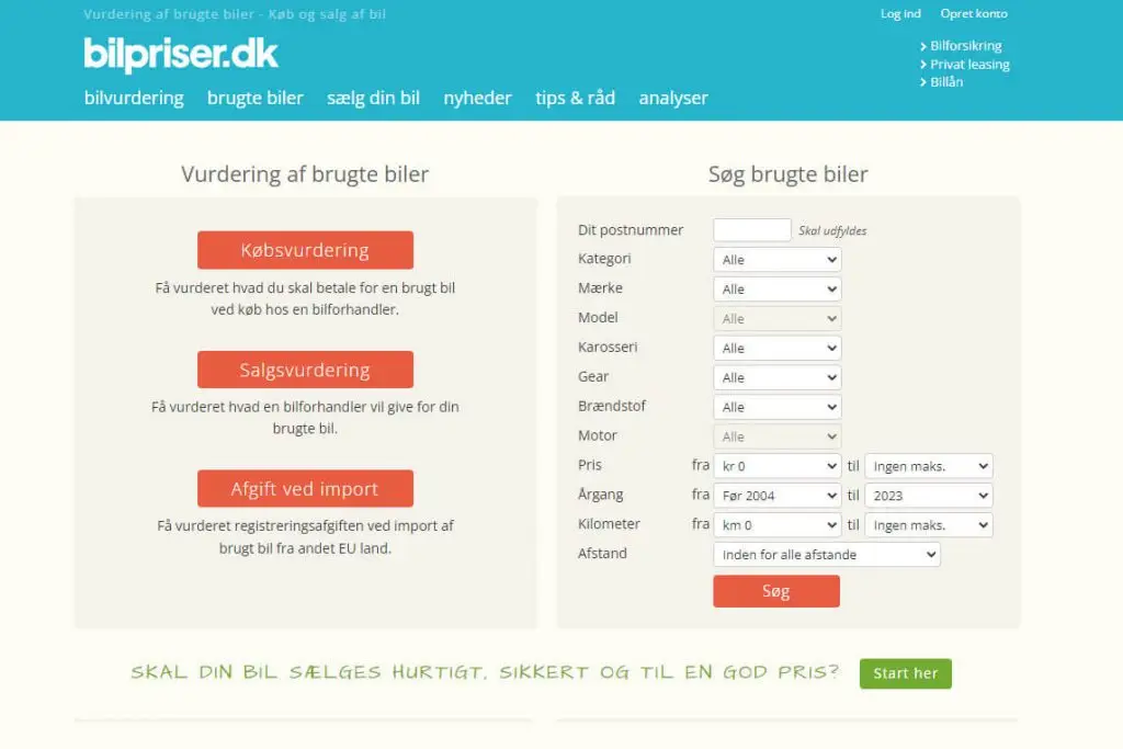 Bilpriser.dk - strona główna serwisu