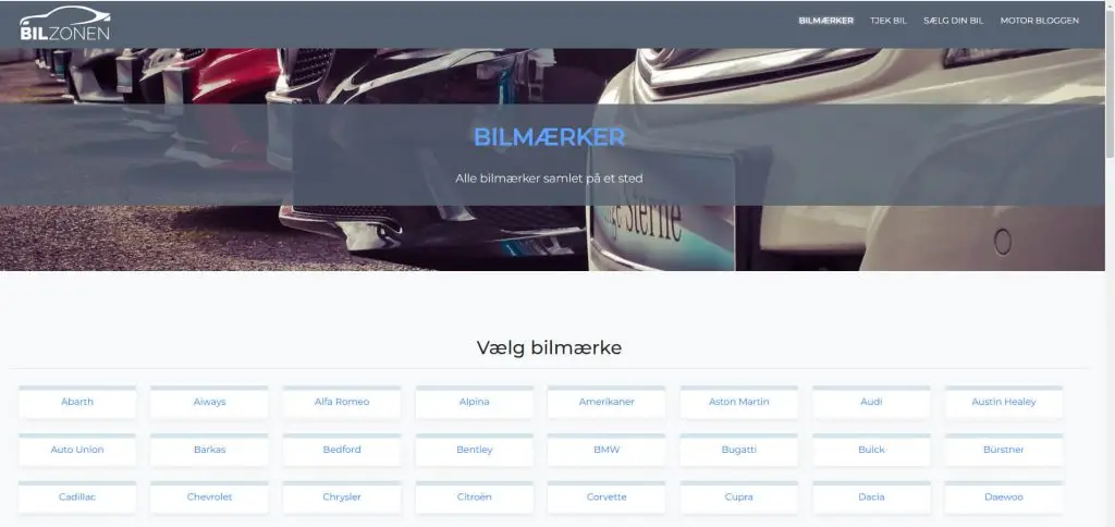 Bilzonen.dk - strona główna portalu