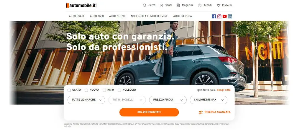 automobile.it - Strona główna włoskiego portalu z ogłoszeniami motoryzacyjnymi